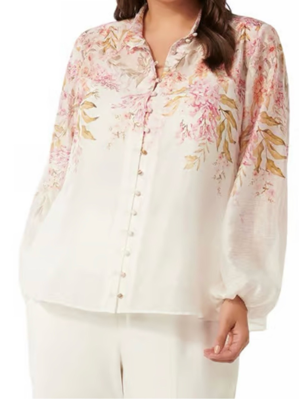 Ever New Ivory Blouse with Pink and Gold Floral Print 18